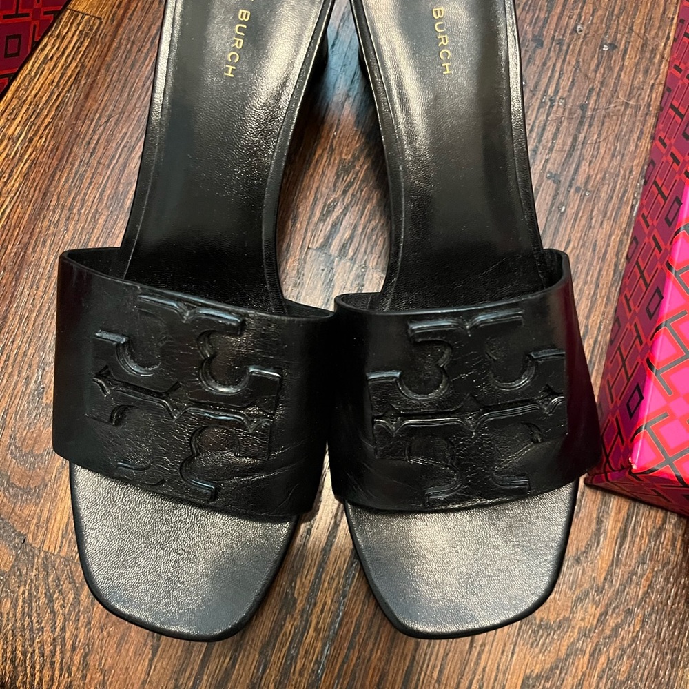 Tory Burch Black Leather Mules